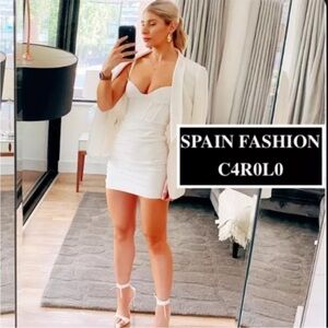 NWT Zara Draped Crepe White Mini Dress | Bridal Shower Bachelorette | Size XS